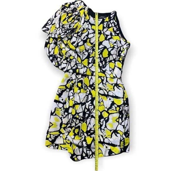 Robert Rodriguez Womens Dress Size 2 Silk One Shoulder Black & Yellow Abstract - Picture 7 of 11
